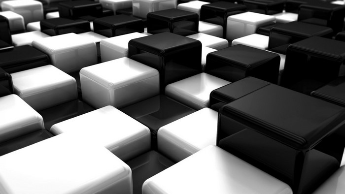 Glossy black and white cubes pattern