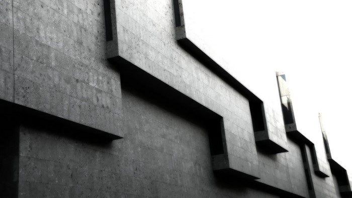 Black and white concrete architecture with geometric patterns
