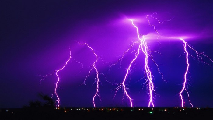 Purple Lightning Storm at Night