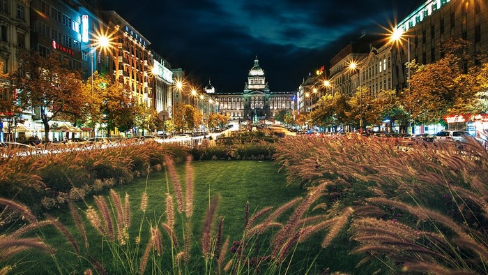 Wenceslas Square at night, Prague