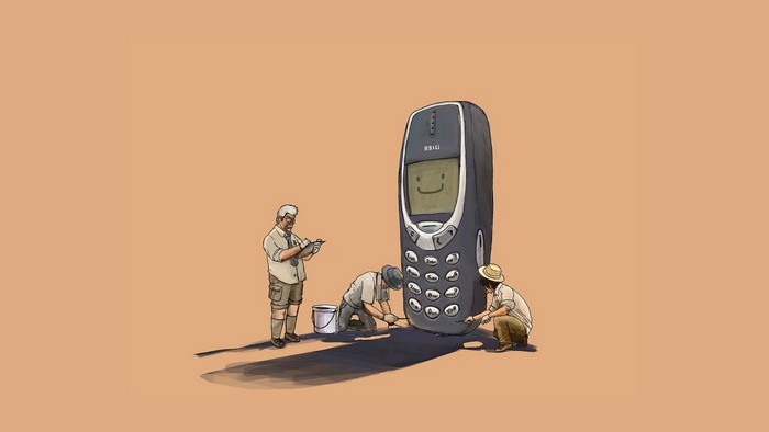Archaeologists excavating a giant Nokia 3310 phone