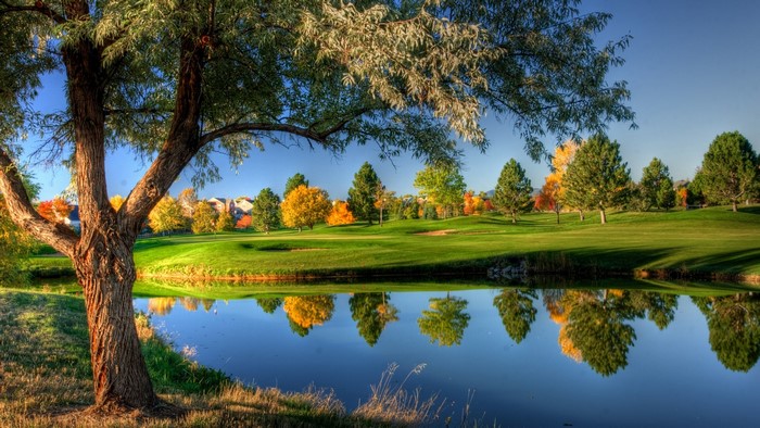 Golf Course Lake with Fall Foliage