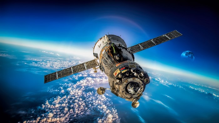 Orbital station in space above Earth