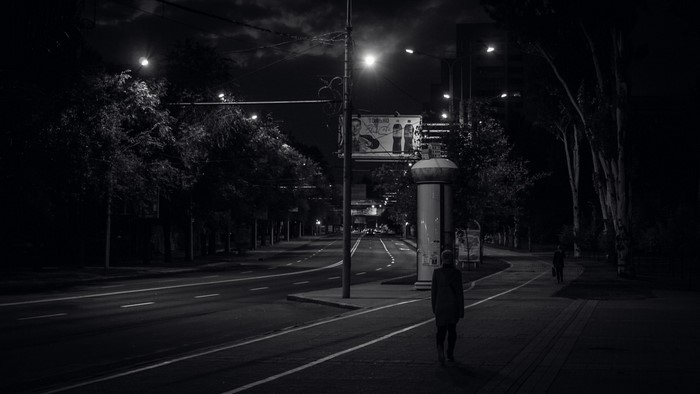 Night street with people and billboard