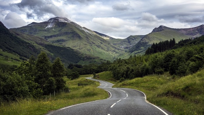 Winding Road Through Scottish Highlands
