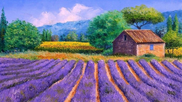 Lavender Fields in France Oil Painting