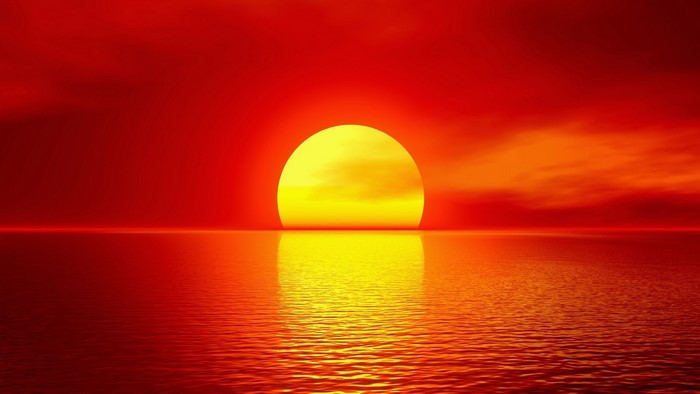 Red Sunset Over the Ocean
