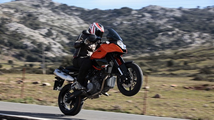 KTM 990 SMT motorcycle doing a wheelie