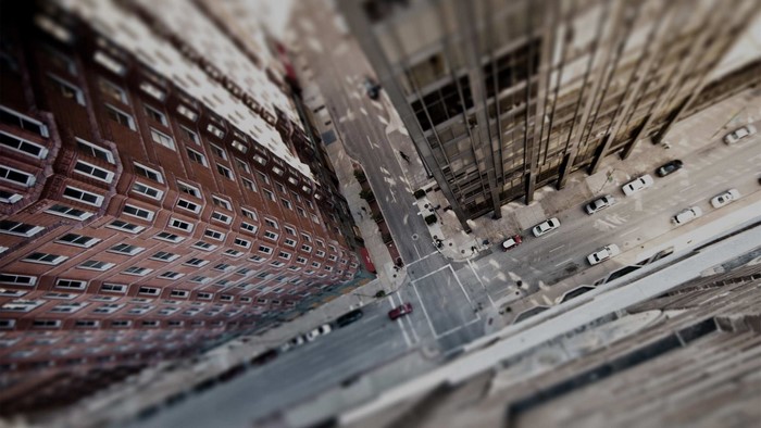 Aerial View of City Streets and Buildings