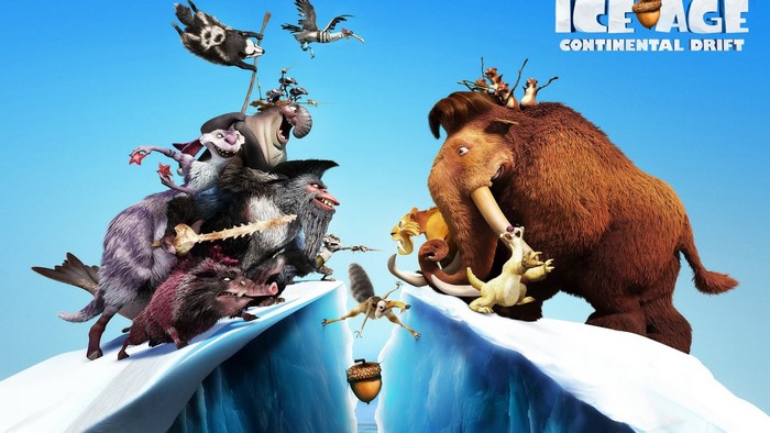 Ice Age Continental Drift Characters on Icebergs