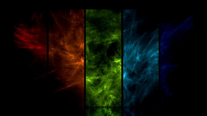 Abstract fractal art with red, orange, green, and blue colors
