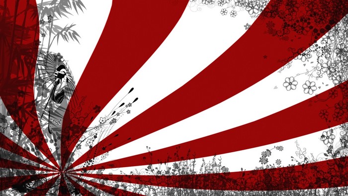 Japanese sunburst with geisha and bamboo