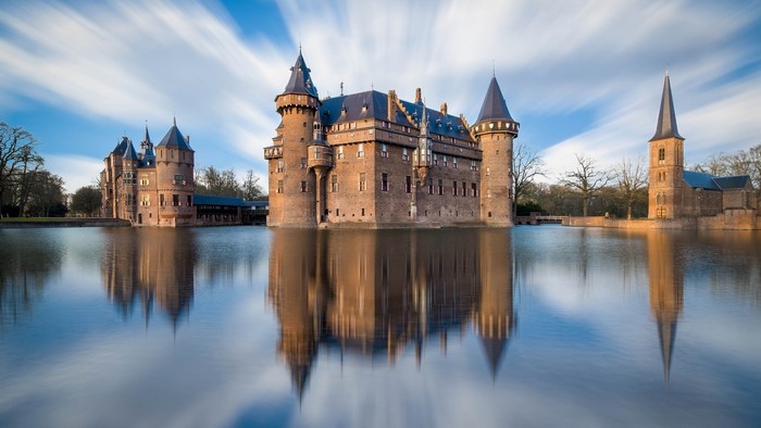 Castle and Moat with Long Exposure Sky