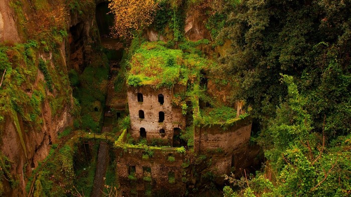 Ancient overgrown ruins in a gorge