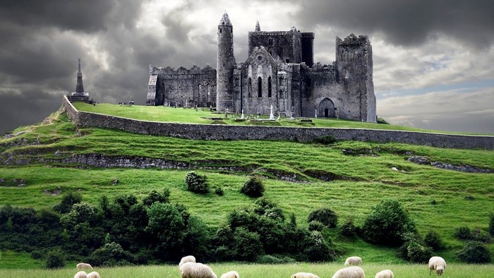 Ancient Castle on a Hill with Sheep