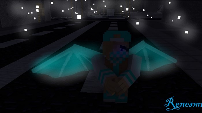 Renesmi with Ender Dragon Wings in a Dark City