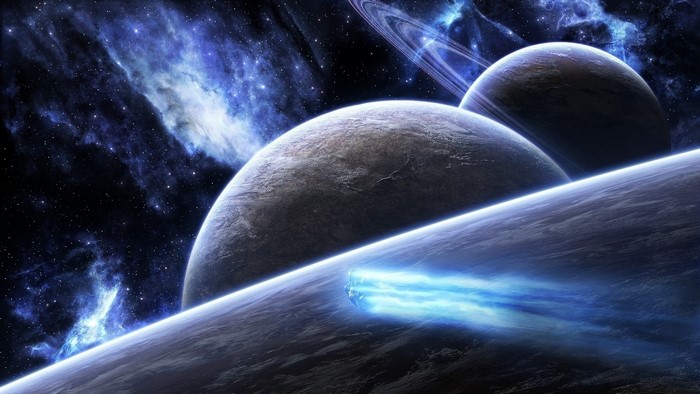 Planets and nebula in deep space