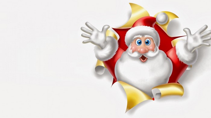 Santa Claus peeking through torn paper