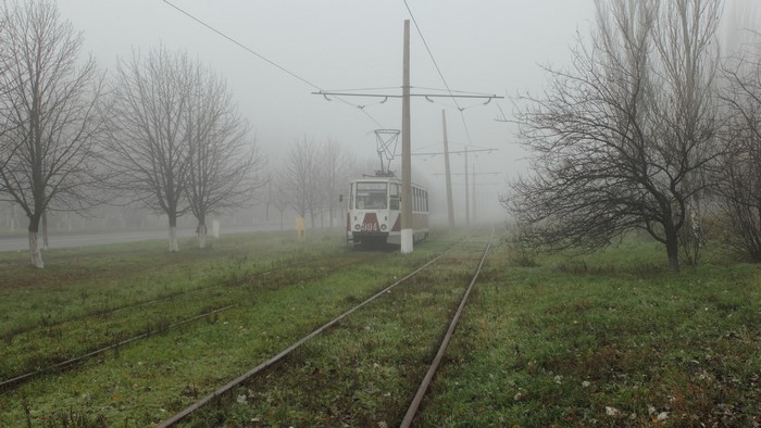 Tram in Foggy Donetsk