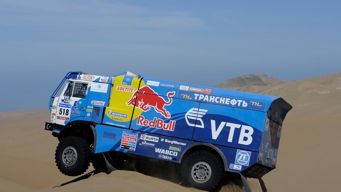 KAMAZ racing truck with Red Bull and VTB logos