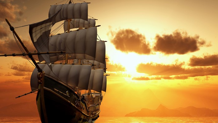 4K Sailboat on the Ocean at Sunset