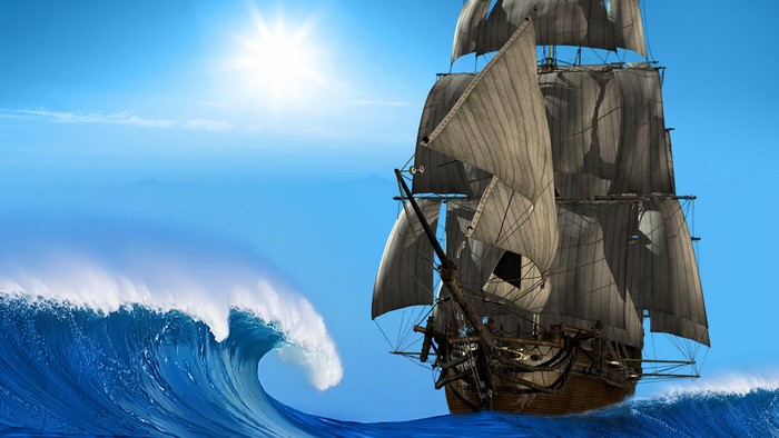 4K Sailboat on a Large Wave