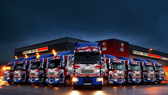 Renault Trucks decorated with Union Jack flags