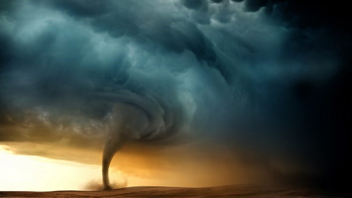 Tornado in a stormy sky