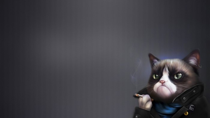 Grumpy Cat smoking a cigarette