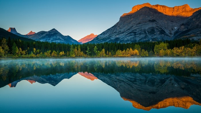 Mountain Reflection in Lake at Sunrise