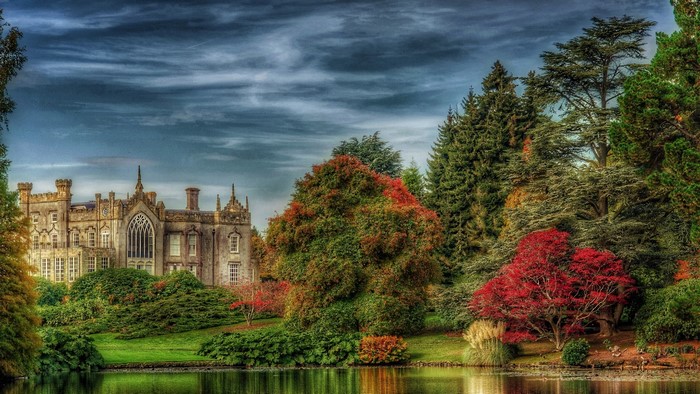 Castle and lake in a park