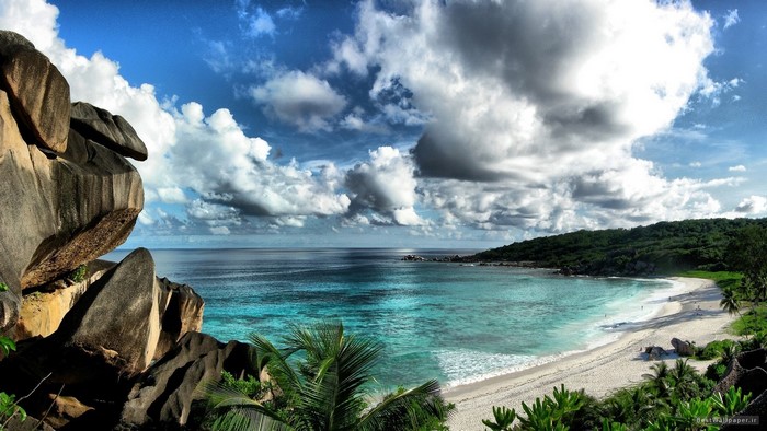 Beautiful Beach with Granite Rocks and Turquoise Water