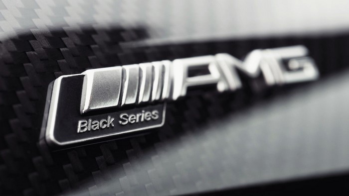 Mercedes AMG Black Series emblem on carbon fiber