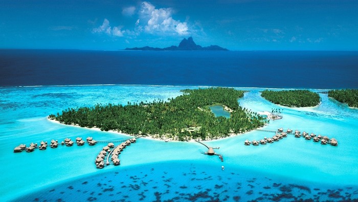 Bora Bora Aerial View with Overwater Bungalows