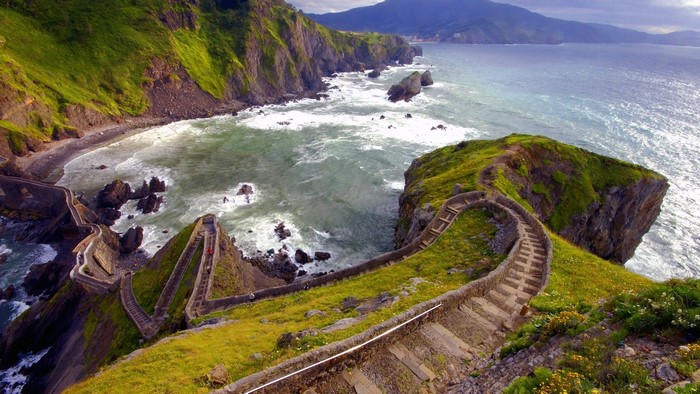 Coastal stairway leading to a cliffside structure