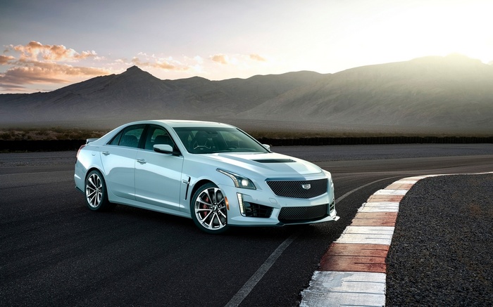 Cadillac CTS-V Glacier Metallic Edition on a race track