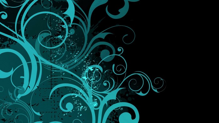 Teal Abstract Swirls on Black Background