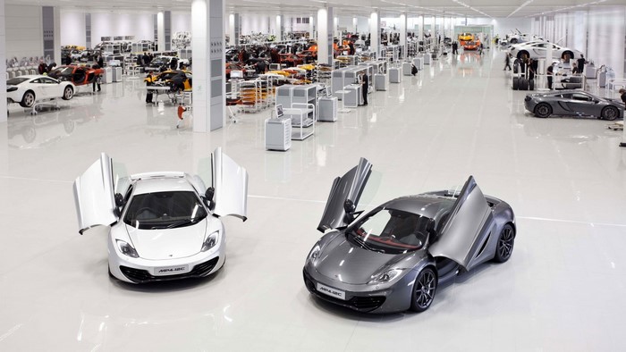 McLaren MP4-12C cars in a factory