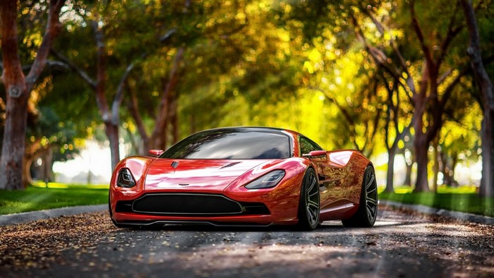 Red Aston Martin DBC Concept car on a road