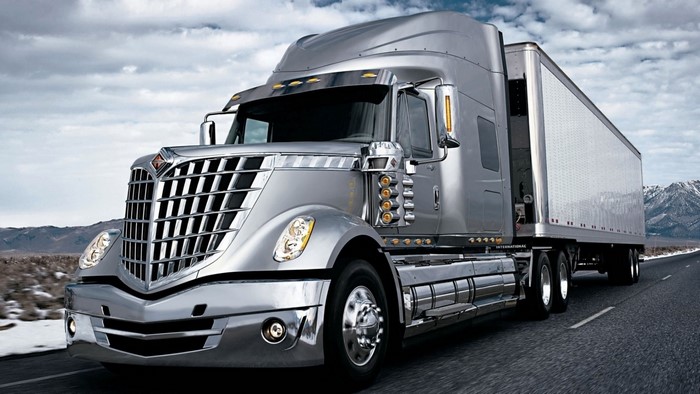 Silver International Semi Truck on a Road