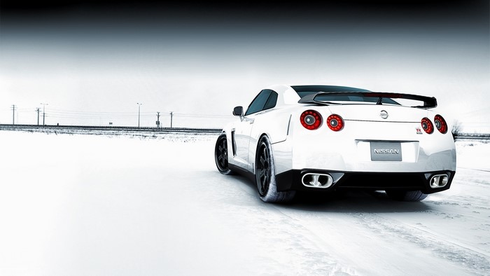 White Nissan GT-R in Snow