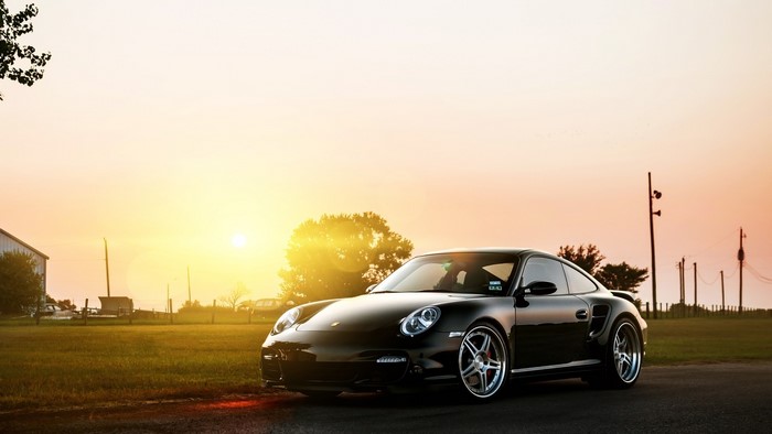 Black Porsche 911 Turbo S at Sunset