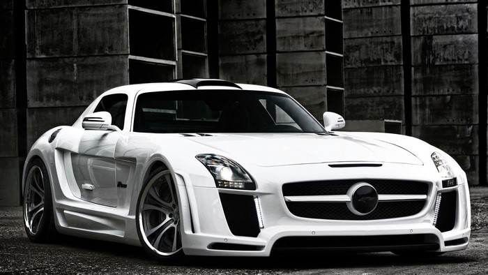 Black and white Mercedes-Benz SLS AMG