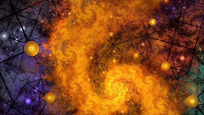 Abstract fractal space with glowing orbs