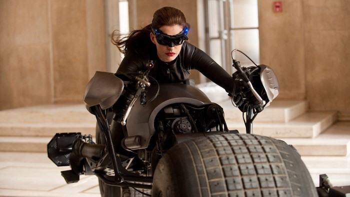 Catwoman from The Dark Knight Rises on a motorcycle