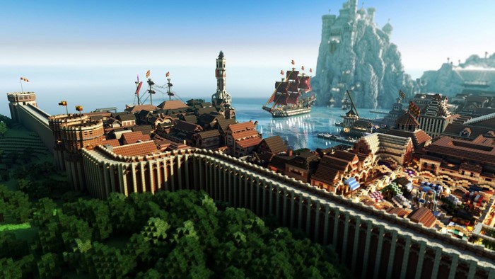 Minecraft WesterosCraft City with Ships and Castle