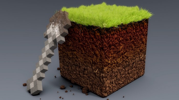 Minecraft stone pickaxe and grass block