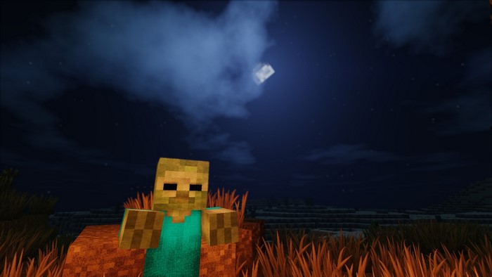 Minecraft zombie at night under the moon