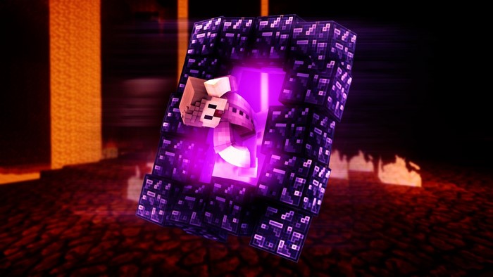 Minecraft character in a Nether portal