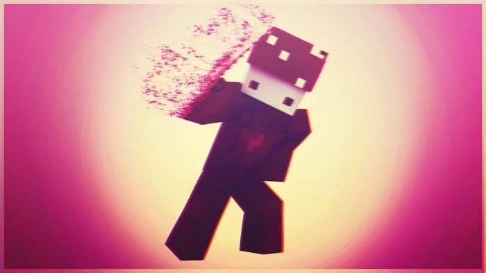 Minecraft character with glitch effect